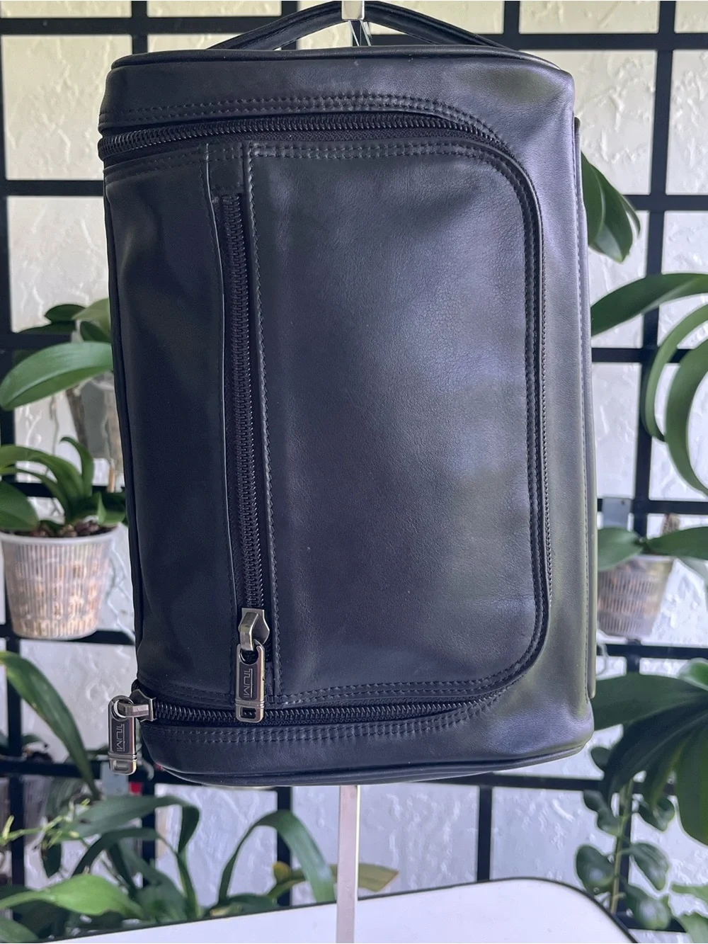 TUMI Men's Black Leather Travel Dopp Kit Toiletry Bag